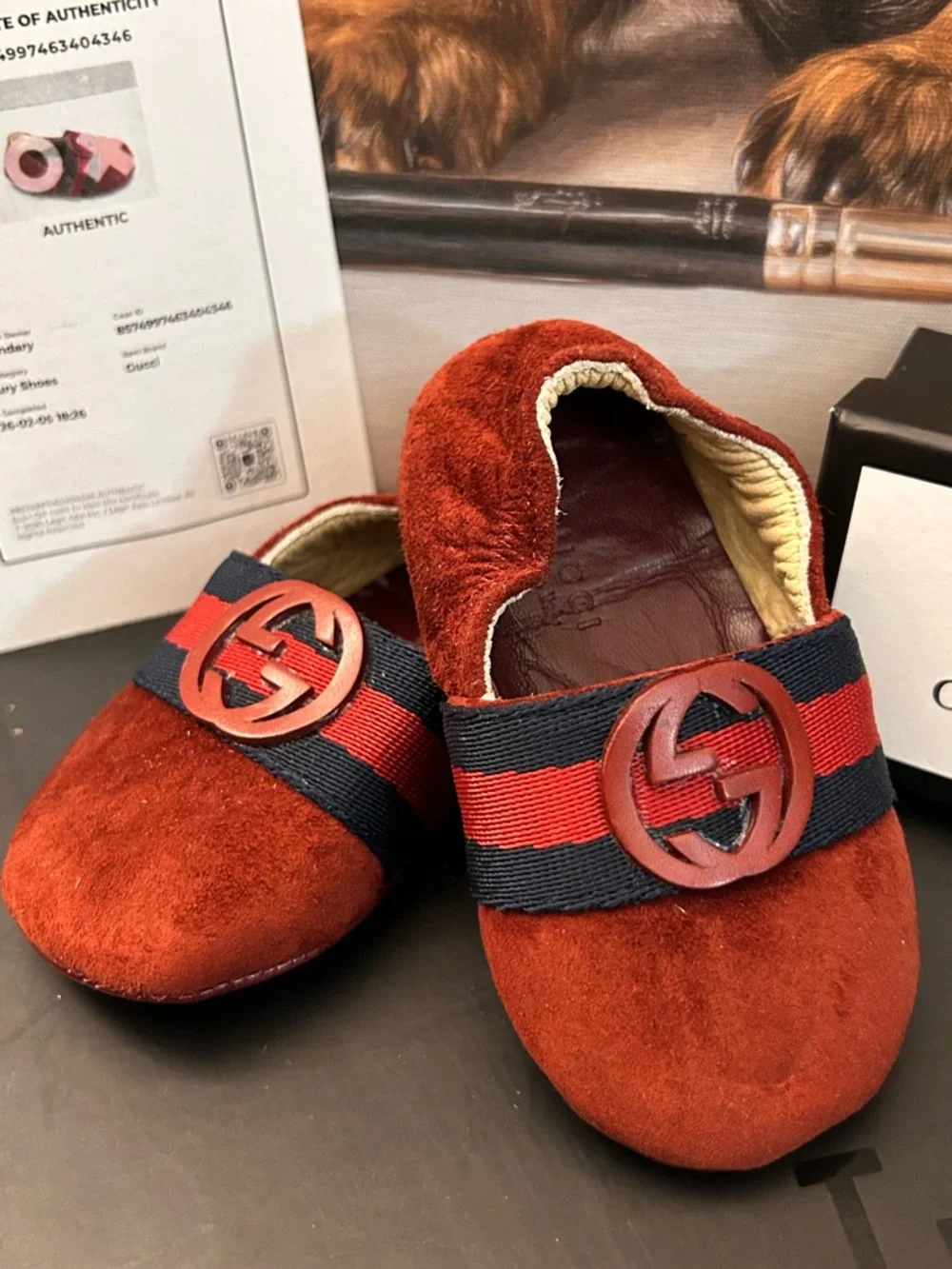 Gucci Red Suede Baby Moccasins